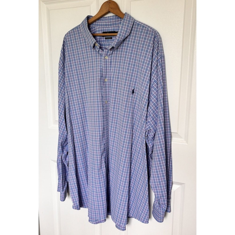 Polo Ralph Lauren Performance Button Shirt 4XLT Blue Purple Plaid Stretch 0769